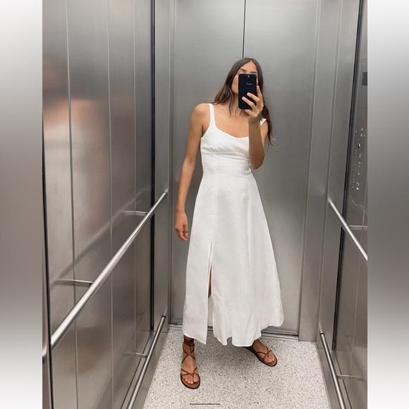 chinese dress ladies Zara Mustard Yellow Linen Halter Midi Dress
